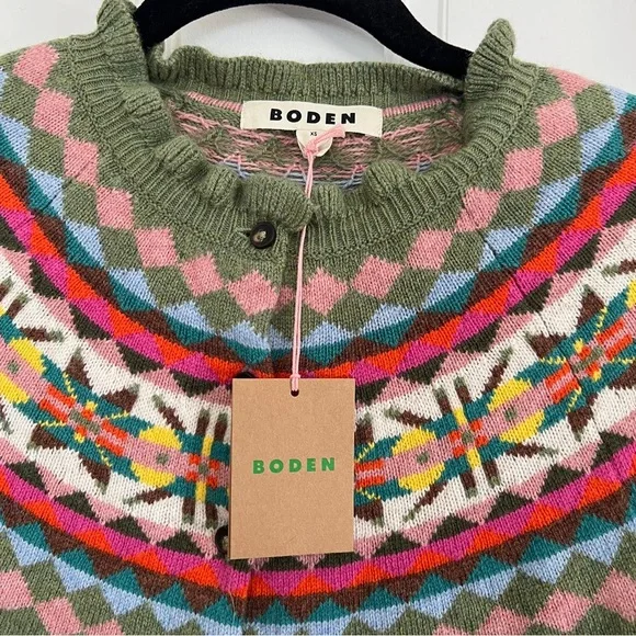 Boden Green Fair Isle Button-Front Cardigan - Picture 4 of 8